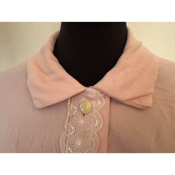 Vintage Sears Pink House Coat Robe Nightgown Lace Pearl Button Front Size Small - Picture 2 of 13